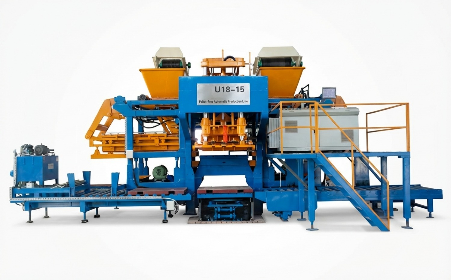 U18-15 Pallet-Free Concrete Block Production Line U18-15 pallet-free automatic concrete block machine isolated on white background for industrial applications